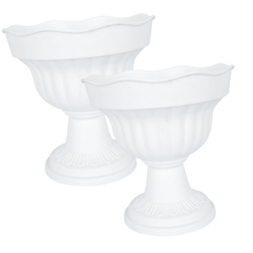 Abaodam 2pcs Flowerpot Urn Flower Pot Balcony Flower Pots Urn Plant Pot Wedding Planter Antique Urn Planter Classic Traditional Urn Column Statue Stand Seedling Pot Plastic Desktop White