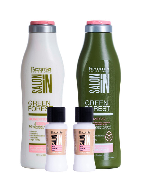 Recamier Professional Salon In Hair Care Treatment Set Organic Shampoo and Conditioner Sulfate Free 10.1 OZ + 2 Nano Keratin Shots