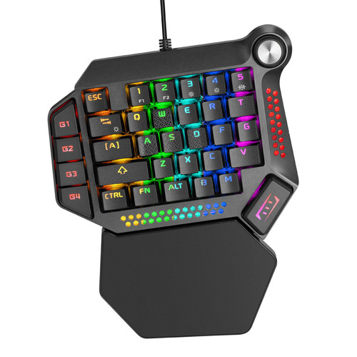 GOWENIC One Handed RGB Gaming Keyboard, 33 Keys USB Wired Single Hand Mechanical Gaming Keyboard with Wrist Rest & Blue Switch, Ergonomic Gaming Keypad for PC Gamer