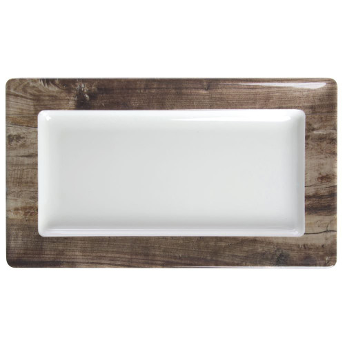 HUBERT Melamine Serving Tray with Wood Look Trim - 14" L x 8" W x 1 1/2" H