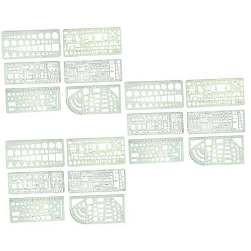 LALAFINA 18 Pcs Math Drawing Ruler Geometric Drawing Rulers Green Suit Draft Building Measuring Template Geometric Measuring templates Building formwork Stencil Student Plastic Major Scale