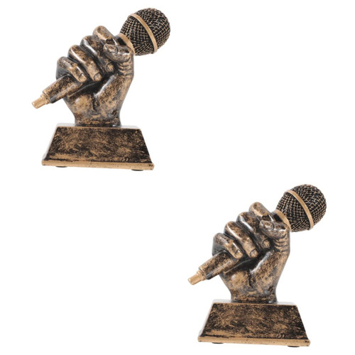 Toddmomy 2pcs Music Trophy Competitions Trophy Dance Trophy Grammy Award Trophy Golden Microphone Trophy Music Awards Silver Microphone Karaoke Trophy Decor Mics Ornaments Resin Small Staff