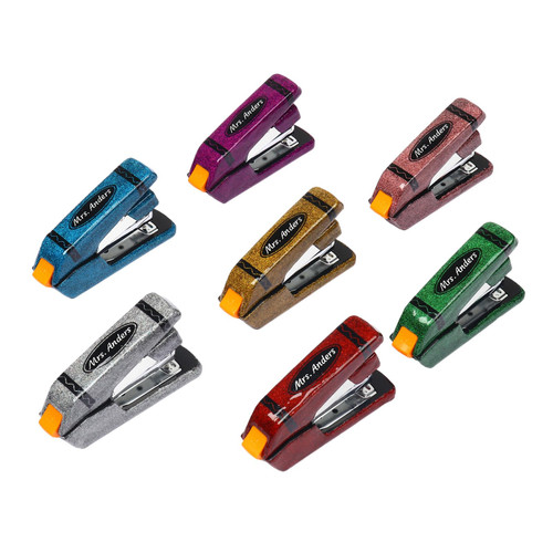 Sinseike Personalized Glitter Effortless Desktop Stapler with Crayon Design,Custom One Finger Touch Stapling,40 Sheet Capacity (Personalized)