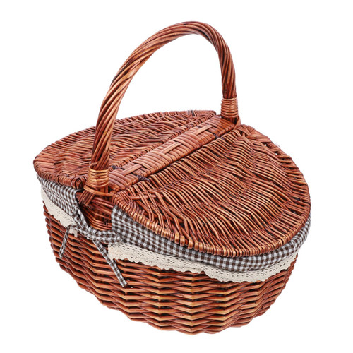YARNOW Picnic Basket Weaving Basket Baskets with lids Natural Woven Basket Storage Basket Woven Storage bin Handheld Basket Eggs Basket Rattan Baskets Shopping Wicker Storage Box Snack