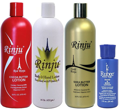 Rinju Original, Shea Butter & Rinju Red Cocoa Butter Lotion 16 oz. (Set of 3) with a free Rubee lotion 2 oz bottle