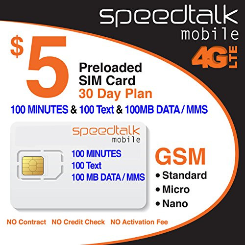 $5 SIM Card 100 Minutes Talk + 100 Text + 100 MB 2G 3G 4G LTE Data