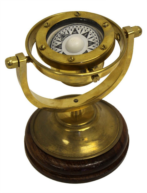 5" Gimbaled Brass Compass with Stand - Nautical Collectibles