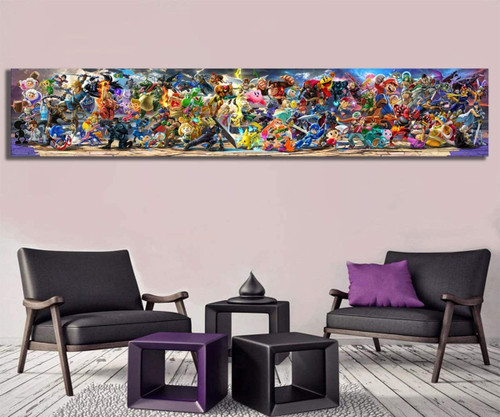 MXLF Canvas Painting Newest Super Smash Bros Ultimate Update Video Game Poster Cartoon Pictures Artwork Wall Art Home Decor Paintings 60x300cm