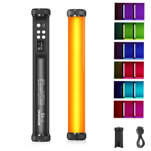 Soonpho P13 RGB LED Tube Video Light, Handheld Light Stick Wand Photography with Full Color CRI 97 TLCI 97, 2500K~8500K, 0-1600 Brightness, RGB CCT HSI Mode, 12 Light Effects, Magnet Design and Tripod