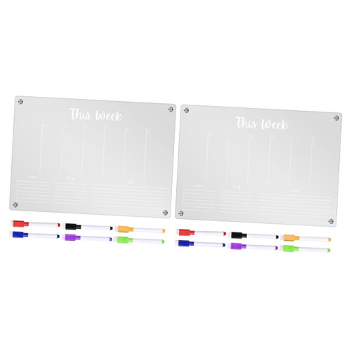 MAGICLULU 2 Sets Acrylic Message Board Dry Erase Planner Board Dry Erase Chore Chart Fridge Calendar Dry Erase Whiteboard Planning Boards Clear Fridge Planner Schedule Magnetic Attraction A4