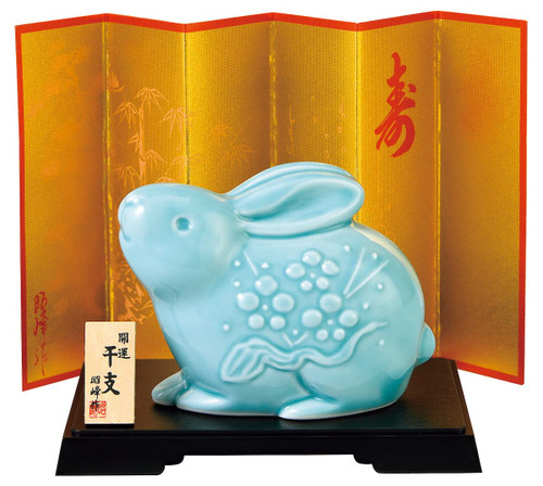 ???????(Setomonohonpo) Good Luck Blue Glaze Fukuu (Genuine Celadon) [2.6 x 3.5 x 2.0 inches (6.7 x