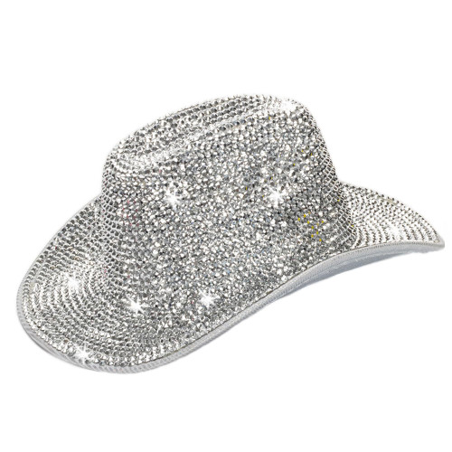 Silver Rhinestone Western Cowboy Hat for Womens - Glitter Cowgirl Hat for Disco Parties and Costumes Silver Rhinestone Western Cowboy Hat for Womens - Glitter Cowgirl Hat for Disco Parties and Costumes