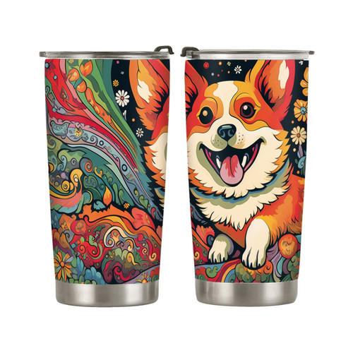 ORCAE 20oz Corgi Gifts for Corgi Lovers, Colorful Cute Trippy Corgi Hippie Corgi Tumbler Cup, Insulated Travel Mug with Lid, Coffee Thermos for Women, Birthday Gifts for Women, Gifts for Girls