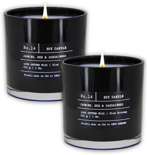Lulu Candles | Jasmine, Oud & Sandalwood | Luxury Scented Soy Jar Candle | Hand Poured in The USA | Highly Scented & Long Lasting (9 Oz. 2 Pack)