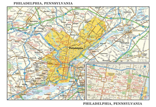 Philadelphia, Pennsylvania Wall Map, large - 22.75" x 15.5" Matte Plastic
