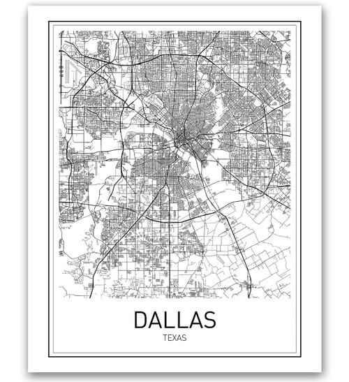 Dallas Map City Maps Dallas Map Print Map Art Print Texas Print Texas Map Texas State Modern Map Print Black White Map Wall Art Modern City Print 18x24 Unframed