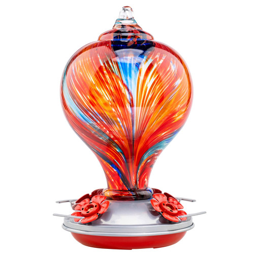 Muse Garden Hummingbird Feeders for Outdoors Hanging, Blown Glass Hummingbird Feeder, Unique Hummingbird Gifts for Women, Garden Backyard Decor, 32OZ, Mexican Stripes
