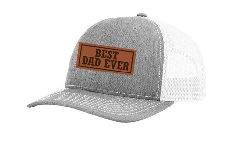 Men's Best Dad Ever Father's Day Laser Engraved Leather Patch Trucker Hat, Heather Grey/White