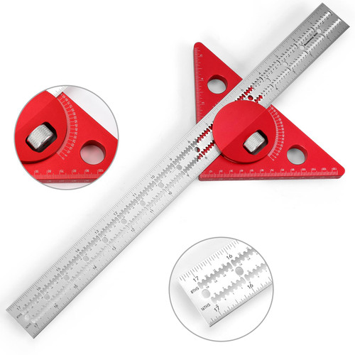 Woodworker Edge Ruler 17.3in, Violetfox 180 Degrees Adjustable Protractor Angle Finder Inch and Metric Scribing Tool, Woodworking Scriber Architect Ruler for Carpenter Work Layout and Measuring Tools
