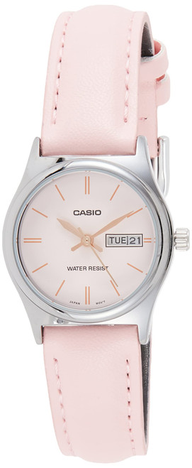 Casio LTP-V006L-4B Women's Pink Leather Band Pink Dial Day Date Analog Dress Watch