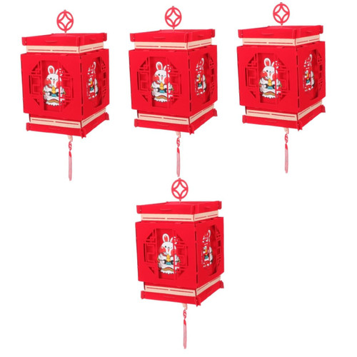 Veemoon 4pcs Year of The Rabbit Lantern Ornament Lunar New Year Lantern New Year Lanterns Pendant Rabbit Year Hanging Lantern Rabbit Year Lantern Felt Cloth Delicate 3D Lunar Calendar
