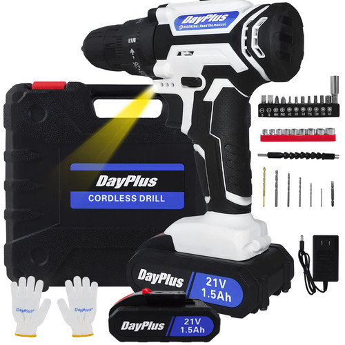 ZanGe 21V Cordless Drill Set Electric Power Drill Kit with 2 x Battery and A Charger, Cordless Lithium-ion DIY Hand Tool, 3/8" Keyless Chuck, 2 Variable Speed, 25+1 Position, 29pcs Accessories