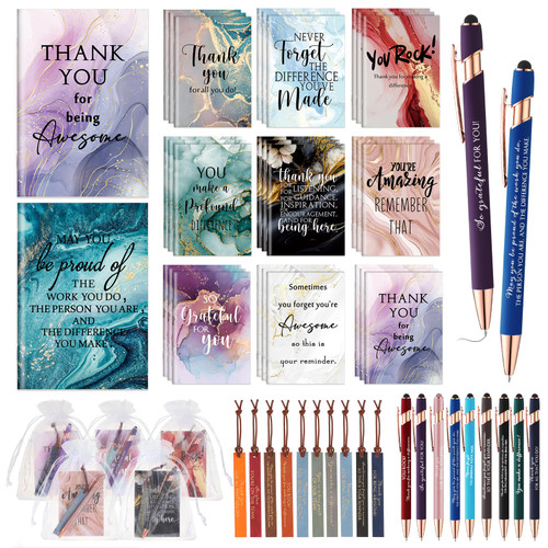 Tenceur Thank You Employee Gifts Bulk Motivational Ballpoint Pens Inspirational Notepads Leather Bookmark Set Appreciation Gift for Teams, Students, Teacher, Coworkers, Staff, Employee(30 Set)