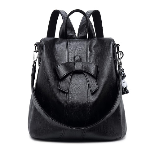 BAGMIND Leather Backpack for Women, Anti-theft Travel Daypack, Bow Fashion Casual Shoulder Handbag Black