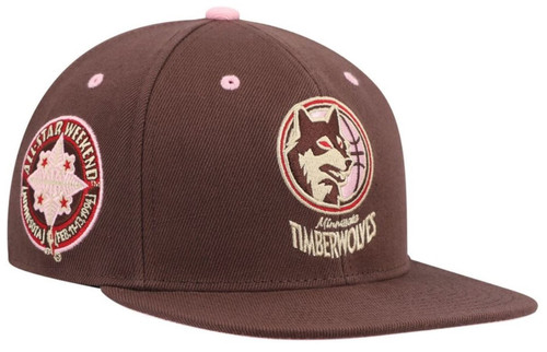 Mitchell & Ness Minnesota Timberwolves Brown Sugar Bacon Fitted Size 7 1/2 All Star Weekend Side Logo Hat Cap - Brown and Pink
