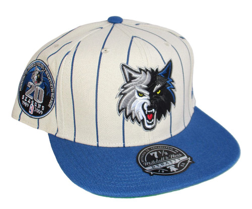 Mitchell & Ness Minnesota Timberwolves Pinstripe Dynasty Side Logo Fitted Size 7 1/2 Hat Cap - Cream Mitchell & Ness Minnesota Timberwolves Pinstripe Dynasty Side Logo Fitted Size 7 1/2 Hat Cap - Cream