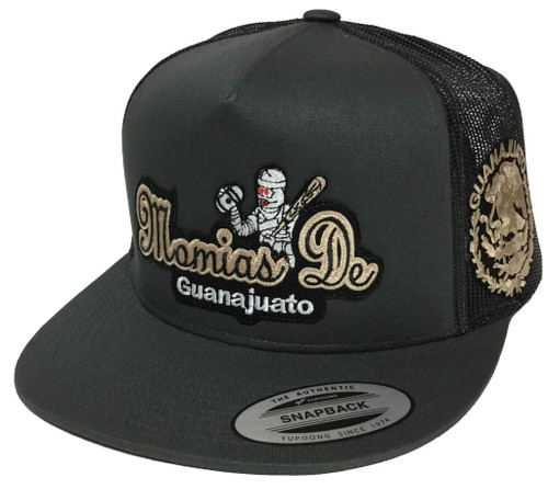 Momias de Guanajuato Logo Federal al lado Khaki 2 Logos Hat Dark Gray mesh