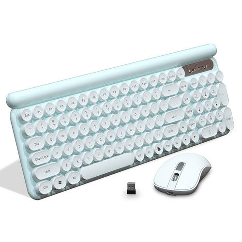 Wireless Mouse and Keyboard Combo,Ultra Thin 2.4G Cordless Punk Style Office Keyboard with USB Ergonomic Optical Mice Set for PC Laptops Notebooks Computer (Light Green)