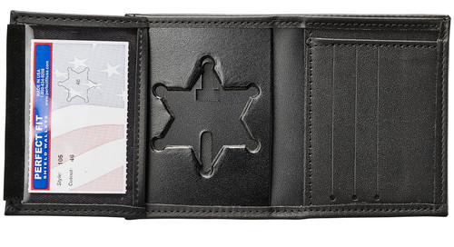 Perfect Fit NY County Sheriff Badge Holder Hidden Badge Wallet Six Point Star Badge Cutout Black Leather (cutout 46)