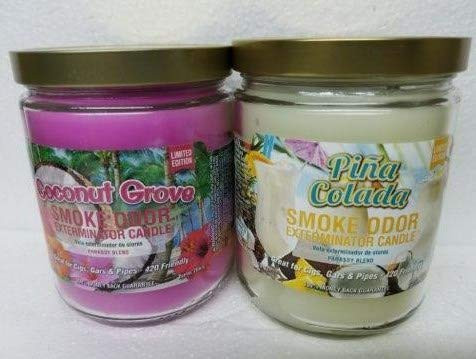 Smoke Odor Exterminator 13 oz Jar Candles Coconut Grove Assorted. (2) Includes Coconut Grove & Pina Colada.