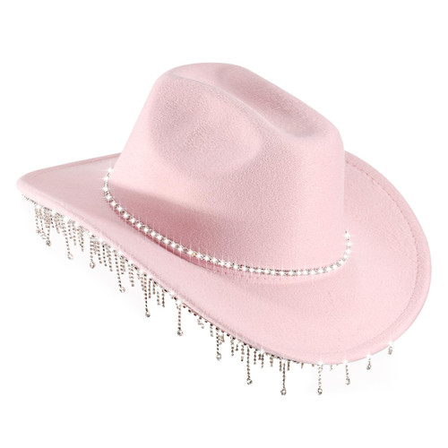 Womens Rhinestone Cowgirl Cowboy Hat Wide Brim Diamond-Glitter-Western-Cowboy Hat Bling Cowgirl Hat for Women with Tassel