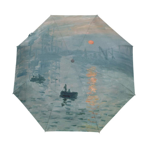 Vipsk Folding Umbrella Claude Monet Impression Sunrise Painting Travel Umbrella Windproof Automatic Compact Rain Travel Umbrella,Lightweight,Auto Open/Close