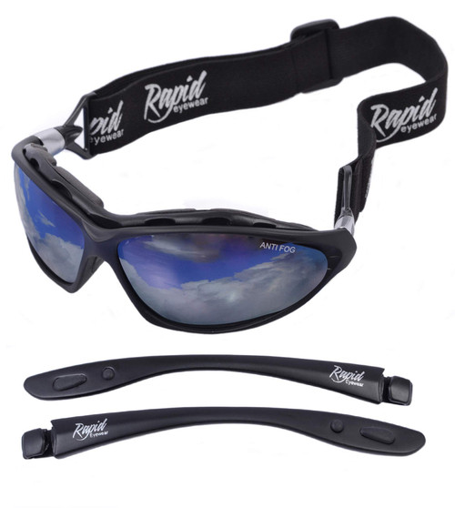 Rapid Eyewear Moritz Safety SPORTS SUNGLASSES & SKI GOGGLES with Interchangeable Side Arms & Strap. For Men & Women. Ideal Cycling, Snowboard, Glacier, Winter Snow, Motorcycle and Motocross Glasses