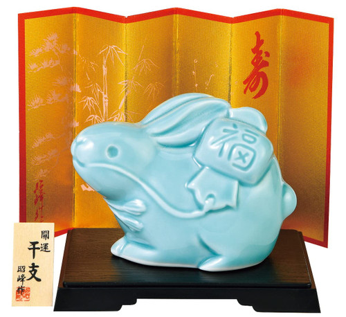 ???????(Setomonohonpo) Good Luck Blue Glaze Lucky Tsuki [2.2 x 3.1 x 1.7 inches (5.5 x 7