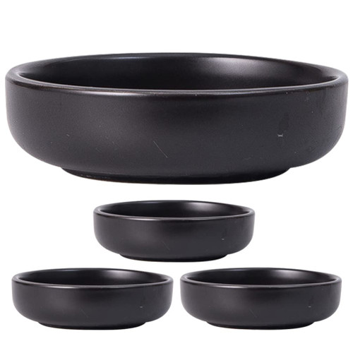 Black Dipping Sauce Bowl Ceramic Seasoning Dishes Oil and Vinegar Dipping Cup Round Japanese Seasoning Plates Side Dish Plates Appetizer Bowl