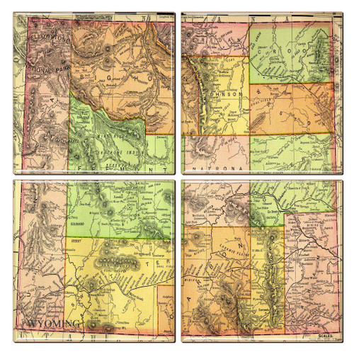 Wyoming Coaster of Vintage Map (Set of 4)