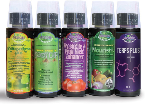 Microbe Life Hydroponics Starter Kit with 4 Oz Bottles of Photosynthesis Plus, Nourish-L, Vegetable and Fruit Plant Growth Yield Enhancer, Foliar Spray & Root Dip, and Terps Plus