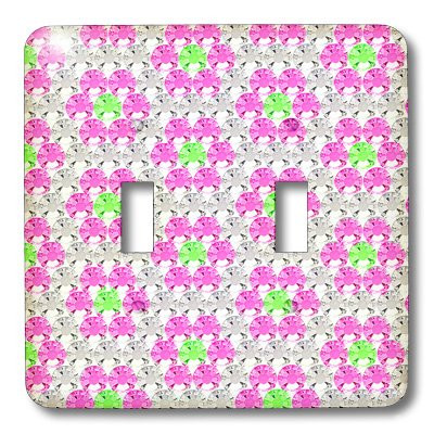 3dRose lsp_24653_2 Clear Pink Green Rhinestone Gem Print Toggle Switch Multi-Color