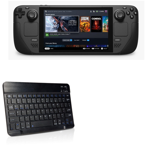 BoxWave Keyboard Compatible with Valve Steam Deck - SlimKeys Bluetooth Keyboard, Portable Keyboard with Integrated Commands for Valve Steam Deck - Jet Black
