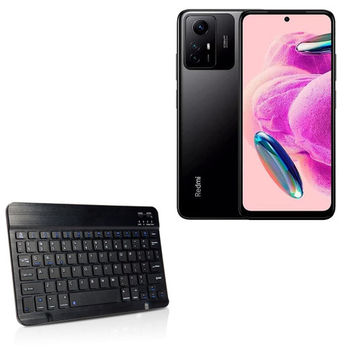 BoxWave Keyboard Compatible with Xiaomi Redmi Note 12S - SlimKeys Bluetooth Keyboard, Portable Keyboard with Integrated Commands - Jet Black
