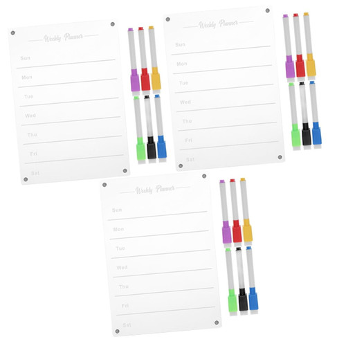 STOBOK 3 Sets a4 weekly calendar magnetic white board whiteboard Acrylic sheet three-dimensional clear fridge dry erase board magnetic magnetic planner Whiteboard pen