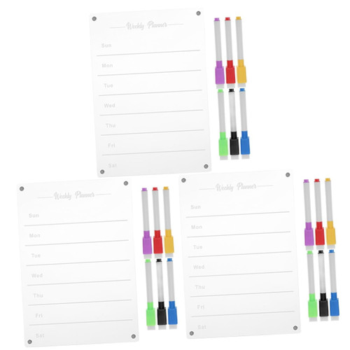 Ciieeo 3 Sets Weekly Plan Message Board Weekly Meal Planner Blackboard Dry Erase Calendar Board Magnetic Calendar Whiteboard Planner Calendar Fridge Schedule Three-dimensional Acrylic A4