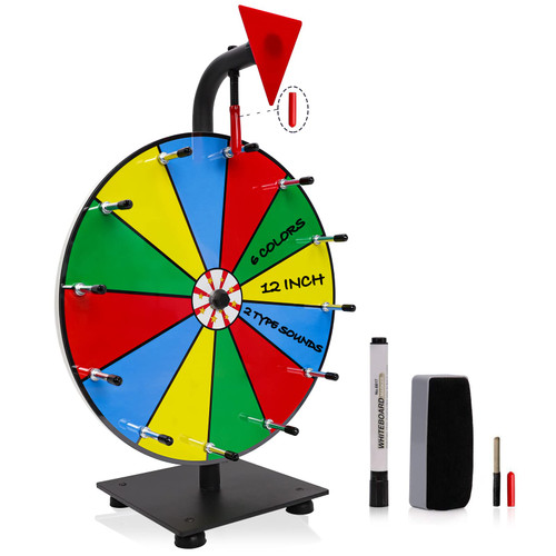 iElyiEsy 12" Spinning Wheel for Prizes 12 Slots Spinner with Metal Stand, Dry Erase Marker and Eraser for Trade Show Carnival Party Pub Fortune Game iElyiEsy 12" Spinning Wheel for Prizes 12 Slots Spinner with Metal Stand, Dry Erase Marker and Eraser for Trade Show Carnival Party Pub Fortune Game