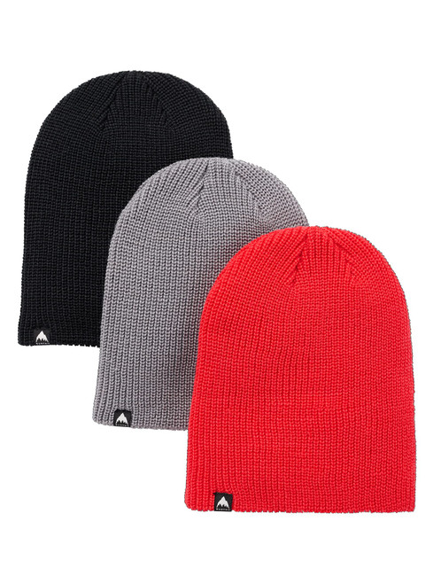 Burton Youth Kids' Recycled DND Winter Beanie (3 Pack) (US, Alpha, One Size, True Black/Sharkskin/Tomato)