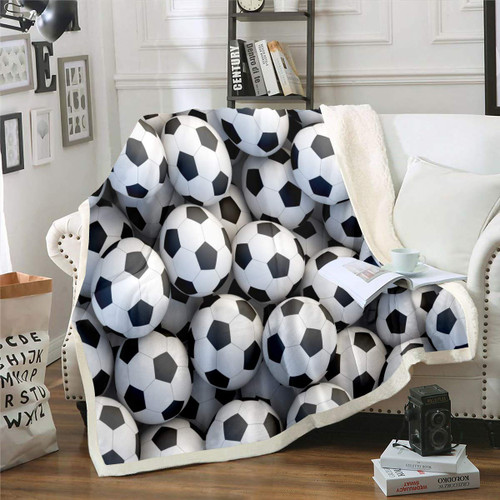 Football Fuzzy Blanket Sports Theme Fleece Blanket Soccer Ball Pattern Sherpa Throw Blanket for Sofa Couch Teens 3D America Football Decor Plush Blanket Twin 60"x80"