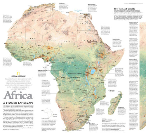 National Geographic: Africa Wall Map, A Storied Landscape - 24.25 x 22.25 inches - Laminated